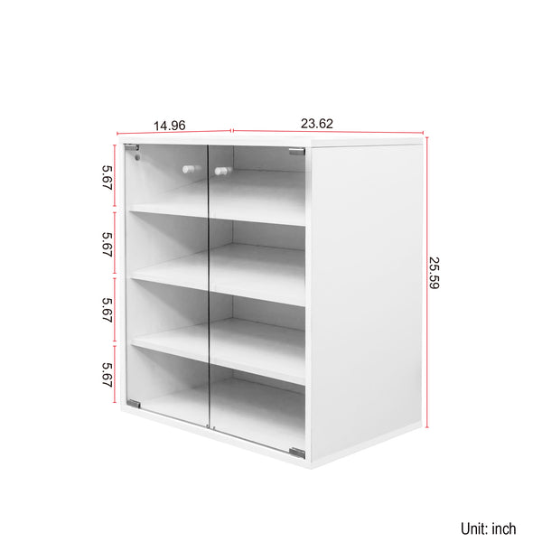 English Elm Shoe LED Display Case with Tempered Glass and Remote RGB Lighting, Stackable Wooden Organizer White W331P242611