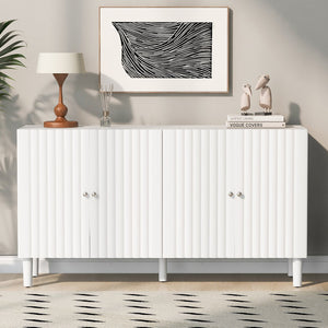 English Elm U_STYLE Four-Door Sideboard with Wavy Panel Doors, Cylindrical Wood Legs, Sleek Metal Handles, 67" länge White N711P186790K