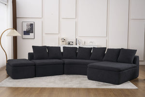 English Elm 133'' Modular U-shaped Sectional Chenille Sofa with Removable Recliner for Spacious Rooms Black W2231S00055