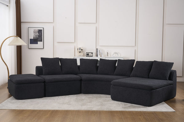English Elm 133'' Modular U-shaped Sectional Chenille Sofa with Removable Recliner for Spacious Rooms Black W2231S00055