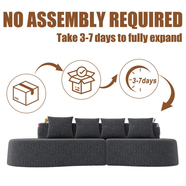 English Elm Modern Half Moon Chenille Sectional Three Seat Curved Sofa for Living Room or Apartment Dark Gray W395P435346