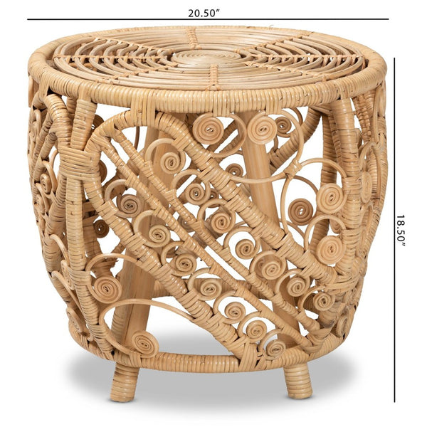 English Elm Modern Handcrafted Rattan Round End Table Bohemian Woven Accent for Living Room B2750P420344