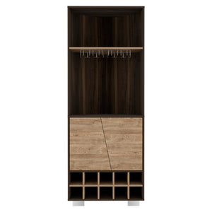 English Elm Fraktal Corner Bar Cabinet with Wine Rack Open Shelves Dark Oak Pine Wood B200S00407