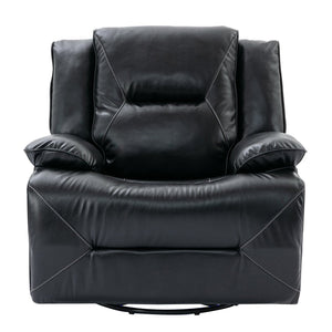 English Elm 360° Swivel Rocking Home Theater Recliner Chair with LED Light Strip, Leather Gel, Ergonomic Comfort Black WF323621AAB