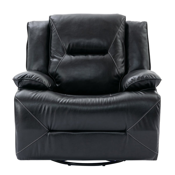 English Elm 360° Swivel Rocking Home Theater Recliner Chair with LED Light Strip, Leather Gel, Ergonomic Comfort Black WF323621AAB