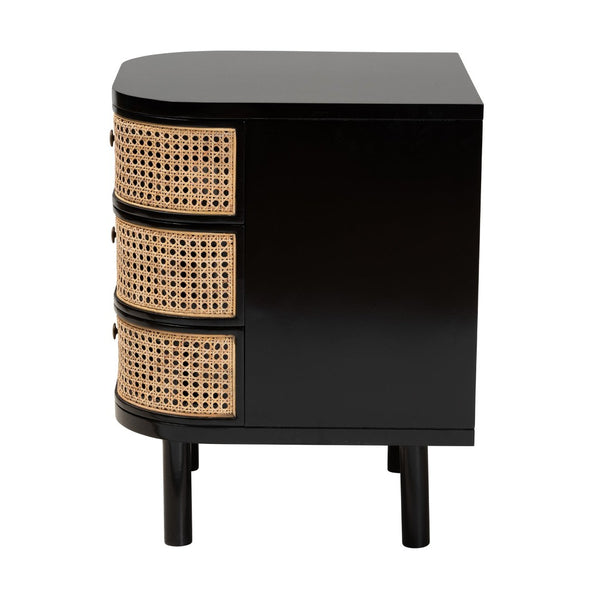 English Elm Modern Bohemian Bayur Wood Nightstand with Woven Rattan Drawers and Organic Silhouette B2750P467650