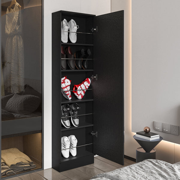 English Elm Wenge Tall Shoe Cabinet with Mirror and 5 Shelves, Slim 66.9" Storage Tower Holds 10 Pairs, Durable Metal Hardware B06280407