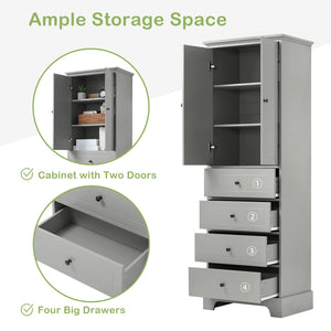 English Elm Storage Cabinet with 2 Doors and 4 Drawers, Slim MDF Organizer with Adjustable Shelf, Anti-Tip Safety Grey WF302825AAE