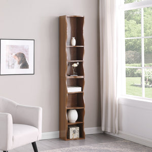 English Elm 8-layer ultra-thin 8-tier tall bookshelf with wavy edge design, space-saving display shelf for home office Walnut W487P339356