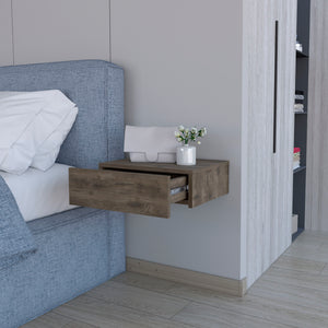 English Elm Vienna Wall-Mounted Nightstand in Dark Brown — Space-Saving Engineered Wood with Deep Drawer Storage B128P176111