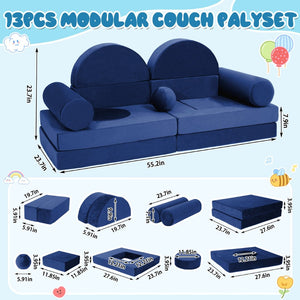 English Elm 14pcs Modular Foam Play Couch Set Convertible Toddler Fort Builder for Playrooms Blue T5880P493430