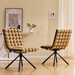 English Elm Cream Dutch Velvet Swivel Chair Tufted Bubble Backrest Glam Armless Accent Seat Black,Brown W3875P448021
