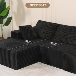 English Elm Modular Cloud-Style Sectional Sofa with Chaise — Deep-Seat Plush Upholstered L-Shape for Living Rooms Black W3706S00003