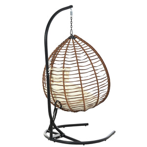 English Elm U_style Wicker Hanging Egg Chair with Stand Foldable Indoor Outdoor Swing Seat Brown+Beige N711P389502K