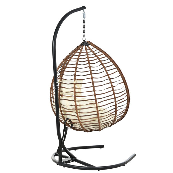 English Elm U_style Wicker Hanging Egg Chair with Stand Foldable Indoor Outdoor Swing Seat Brown+Beige N711P389502K