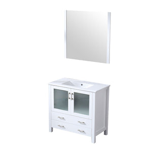 English Elm White Bathroom Vanity With Ceramic Top & Mirror - Elegant 36" W Storage Solution For Modern Spaces B2731S00725-GIGA