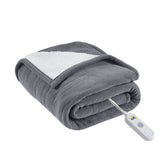 Serta Fleece to Sherpa Casual Heated Throw ST54-0079 Dark Grey