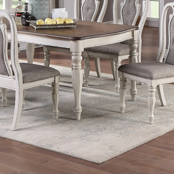 English Elm Transitional 7 Piece Dining Set Oak Veneer Table Antique White Carved Chairs B011S01229