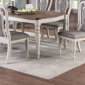 English Elm Transitional Two-tone Rectangular Dining Table Seats Six with Carved Leg Detail Antique White,Oak B011P222501