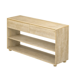 English Elm TREXM Elegant Console Table with Drawers and Shelf, Solid Wood Legs, Sleek No-Handle Design for Entryway Natural Wood Wash N715P233434D