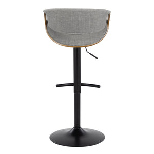 English Elm Curvo Adjustable Barstool Set Of 2 - Mid-Century Modern Design With Swivel, Walnut & Grey Fabric B202S00802