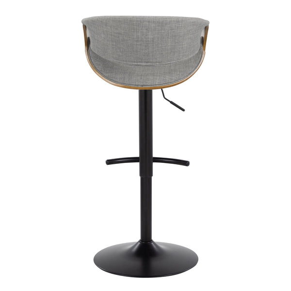 English Elm Curvo Adjustable Barstool Set Of 2 - Mid-Century Modern Design With Swivel, Walnut & Grey Fabric B202S00802
