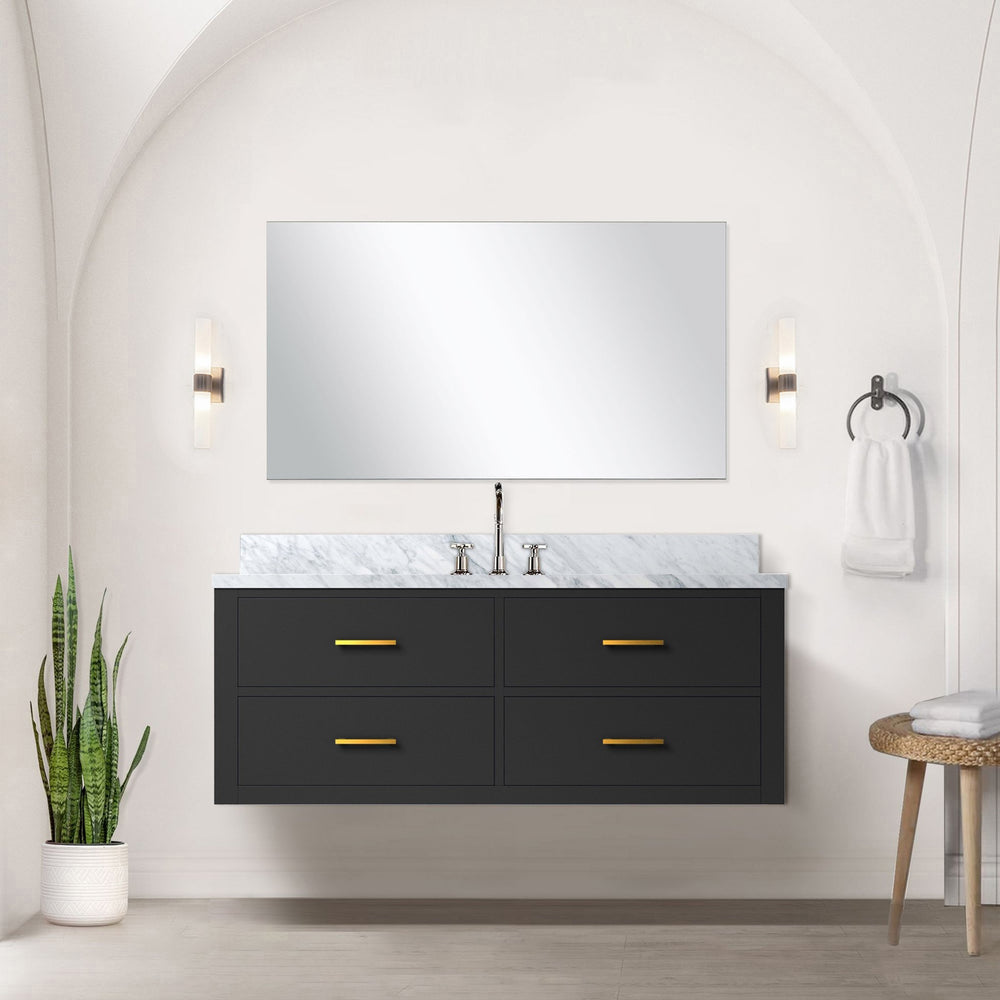 English Elm Black 48-Inch Single Bath Vanity With Luxurious Carrara Marble Top & Ample Storage Space Solutions B2731P257991
