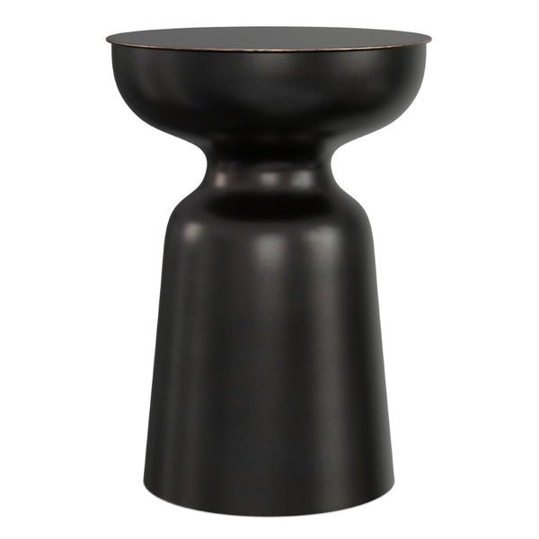 English Elm Toby Iron Drum Accent Table Antique Copper Finish Urban Loft Style Side Surface B136P420750