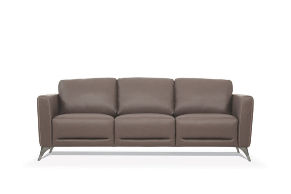 English Elm Malaga Italian Top Grain Leather Sofa with Track Arms and Chrome Legs for Modern Living Taupe B2726P496929