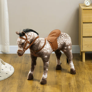 English Elm Qaba Plush Ride on Pony Toy with Saddle Stirrups and Neighing Sound for Kids W2225P249773