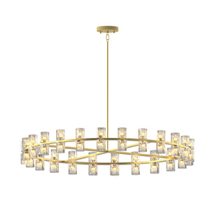 English Elm 48 Gold Wagon Wheel Chandelier with Crystal Shade, 48 G4 LED Lights Warm 2700K, Modern Farmhouse Elegance W1340P310782