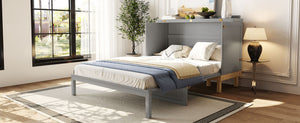 English Elm Queen Murphy Wall Bed Solid Pine Cabinet with Drawer Modern Space Saving Design Gray N708P243886E