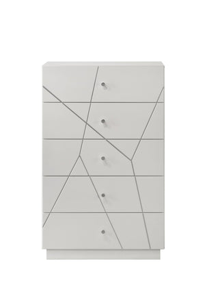 English Elm Esther Five Drawer Gloss Chest with Embossed Fronts for Modern Bedroom Storage B2756P506261