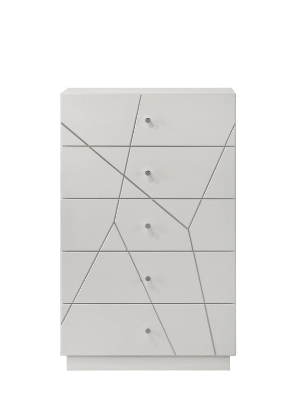 English Elm Esther Five Drawer Gloss Chest with Embossed Fronts for Modern Bedroom Storage B2756P506261