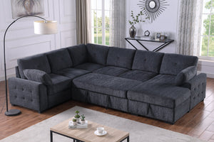 English Elm Multi Functional L Shaped Sectional Sofa with Sleeper and Hidden Storage Chaise Dark Gray B2730S00055