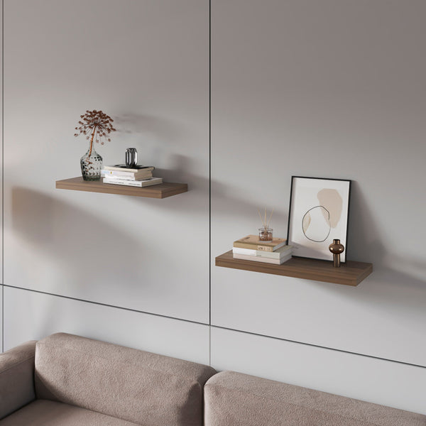 English Elm Natural Walnut Floating Shelf with Concealed Mounts, Scratch & Moisture-Resistant Melamine Finish, 31.5" Wide B062P373793