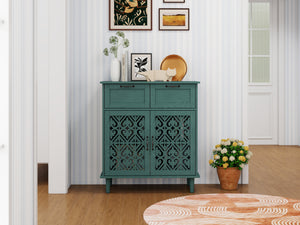 English Elm 2 Door 2 Drawer Cabinet with Solid Wood Feet, Smooth Slide Rails, Anti-Tip Lock, Easy Clean Surface Dark Green W688P179038