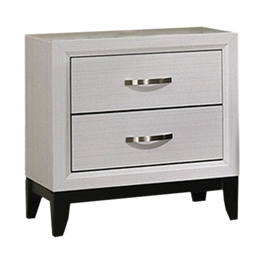 English Elm Nightstand Pearl White Lacquer with Textured Drawers and Clear Acrylic Legs Glam Bedroom B056P416907
