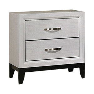 English Elm Nightstand Pearl White Lacquer with Textured Drawers and Clear Acrylic Legs Glam Bedroom B056P416907