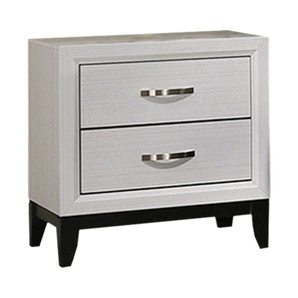 English Elm Nightstand Pearl White Lacquer with Textured Drawers and Clear Acrylic Legs Glam Bedroom B056P416907