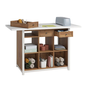 English Elm Work Table with Brown Melamine Top, 60x30x36in Sturdy Engineered Wood Workbench with Drawers & Shelves for Garage Studio B356P402743