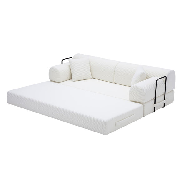 English Elm Convertible Corduroy Floor Sofa Folds Flat as Sleeper Daybed for Studio Living Beige W5532P438815