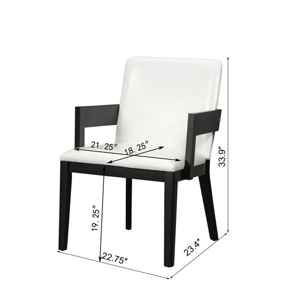 English Elm Modern Ergonomic PU Leather Dining Chair Set of 2 with High-Density Foam, Lumbar Support, Sleek Wood Frame and Compact Profile for Dining or Home Office Comfort Black White N842P299017B