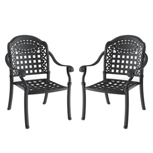 English Elm Cast Aluminum Patio Dining Chairs Set Of 2 – Stylish Black Frame With Plush Blue Cushions For Comfort W1710P166004
