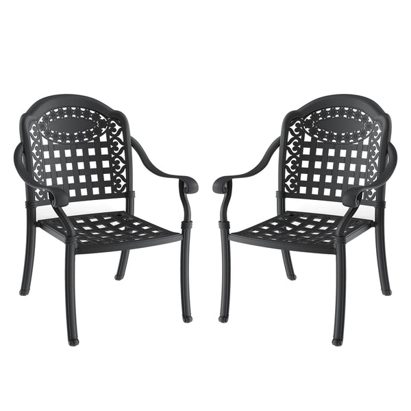 English Elm Cast Aluminum Patio Dining Chairs Set Of 2 – Stylish Black Frame With Plush Blue Cushions For Comfort W1710P166004