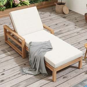 English Elm Trexm Outdoor Acacia Wood Chaise Lounge with Thick Foam Cushion and Adjustable Backrest Light Teak N715P236307D