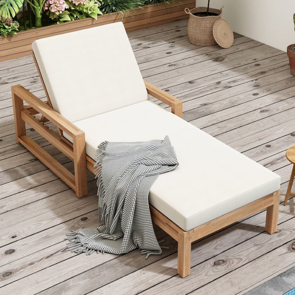 English Elm Trexm Outdoor Acacia Wood Chaise Lounge with Thick Foam Cushion and Adjustable Backrest Light Teak N715P236307D