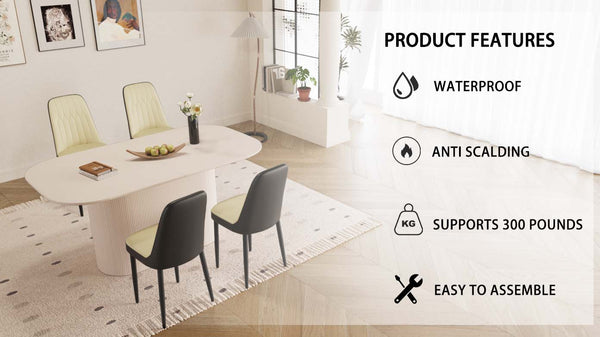 English Elm 63" Medieval Modern Cream Mdf Dining Table & 4 Pu Chairs Set With Black Metal Legs For Home Use W2189S00691