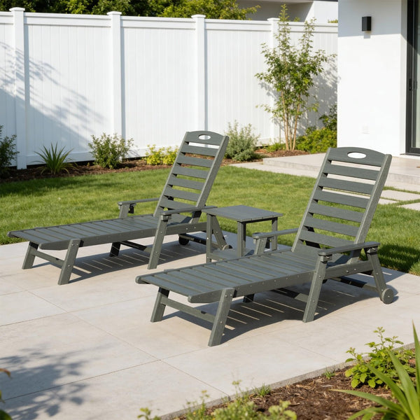 English Elm Pool Chaise Lounge Set Two Chairs Hdpe Outdoor Reclining Patio Sunbathing Furniture Grey W1859S00214