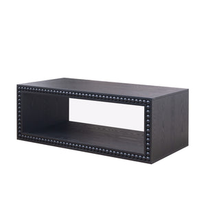 English Elm Black Beaded Edge Coffee Table | 47.6" Rectangular Matte Black Center Table with Open Shelf, Farmhouse Charm and Durable Crafted Trim W2729P309448